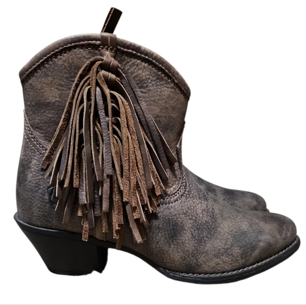 Ariat Duchess Brown Leather Fringe Ankle Boots